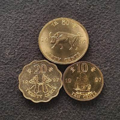 【全场包邮】纯粹捡漏拍散币 - 香港1997年1-5毫回归纪念币3枚一组