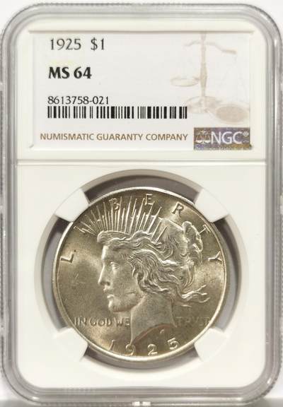 博洋堂世界钱币拍卖第140期（全场包邮） - NGC MS64 美国1925年和平银币，较少见年份，转光强烈，状态非常好。