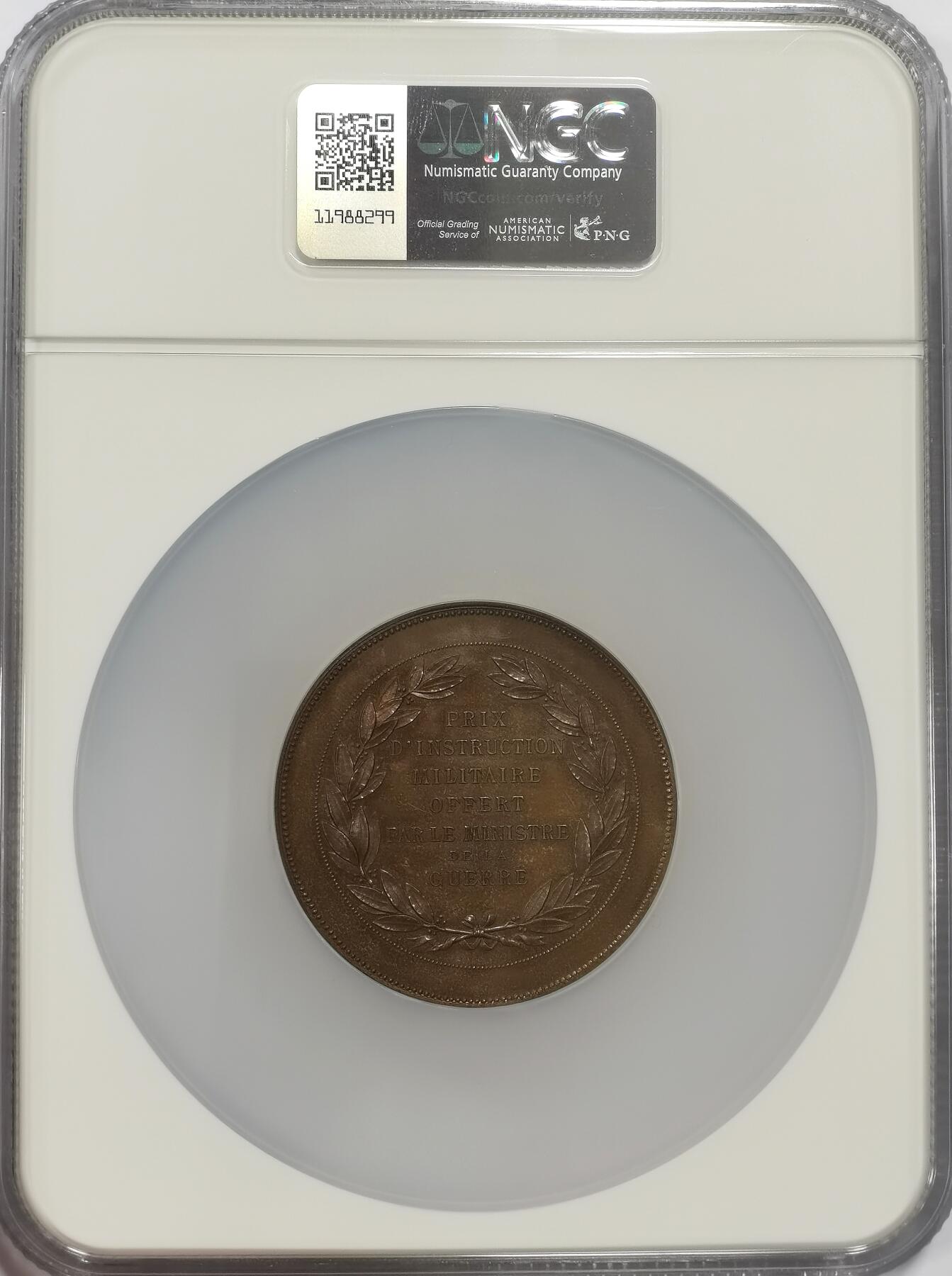 博洋堂世界钱币拍卖第140期（全场包邮） NGC MS63 唯一冠军分！法国1900以前军事服务奖章巨大款，高浮雕经典法国谷物女神，51mm巨大款！不是41甚至35mm小款！
