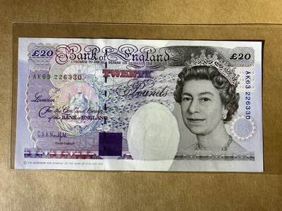 【礼羽收藏】🌏世界钱币拍卖129期 - 【AK63 226330】全新UNC-  如图 1993年英国E序列20镑数字版 女王钞  无47号码