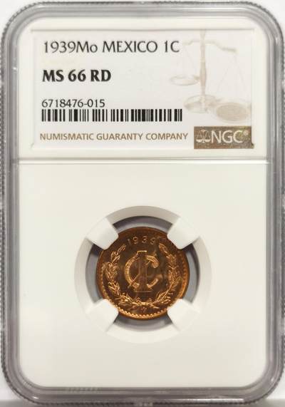 博洋堂世界钱币拍卖第140期（全场包邮） - NGC MS66RD 墨西哥1939年小鹰洋1分铜币，极致RD状态