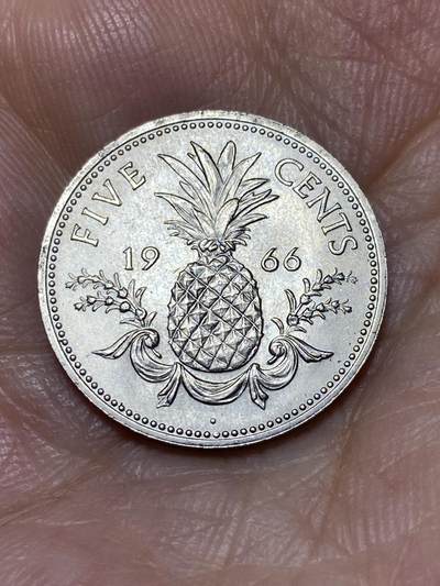 2025年第九十二场(总第一百一十八场）外国好品散币(免佣金) - 巴哈马🇧🇸1966年5分(伊丽莎白二世中年花冠，第一版首发年)