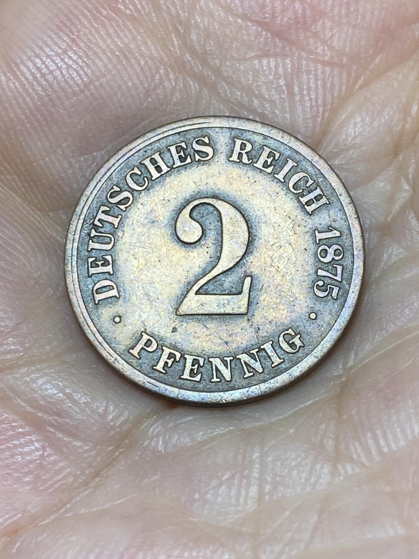 2025年第九十二场(总第一百一十八场）外国好品散币(免佣金) 德意志帝国1875年2芬尼(威廉一世时期，C标，法兰克福造)