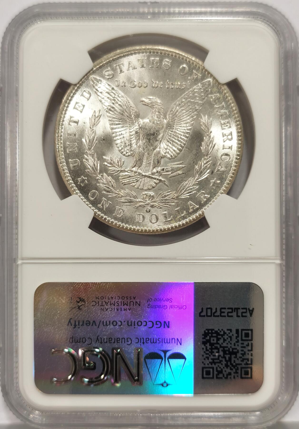 博洋堂世界钱币拍卖第140期（全场包邮） 美国1902年摩根银币O版NGC-MS63，原封拆卷，银光闪闪，难得原始出厂状态，币面清爽干净又舒适，转光强烈细节优秀，状态极佳。