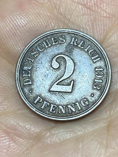 2025年第九十二场(总第一百一十八场）外国好品散币(免佣金) - 德意志帝国1913年2芬尼(威廉二世时期，J标，汉堡造)