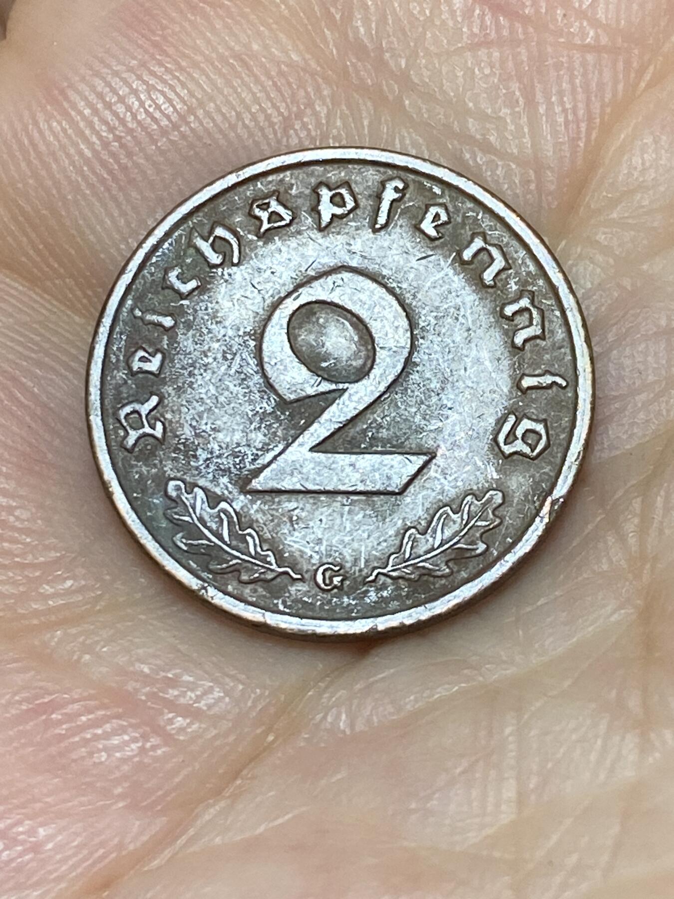 2025年第九十二场(总第一百一十八场）外国好品散币(免佣金) 稀少厂标–德意志第三帝国1938年2芬尼(G标，卡尔斯鲁厄造)