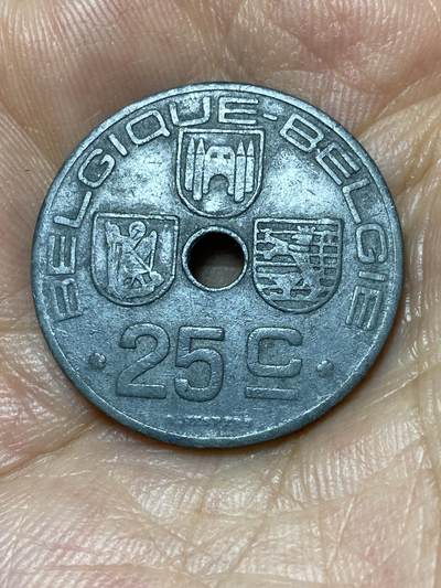 2025年第九十二场(总第一百一十八场）外国好品散币(免佣金) - 比利时🇧🇪1942年25分(利奥波德三世–二战德国占领时期，法语–荷语版)