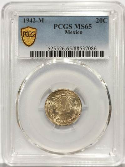 博洋堂世界钱币拍卖第140期（全场包邮） - PCGS MS65 墨西哥1942年鹰洋20分银币