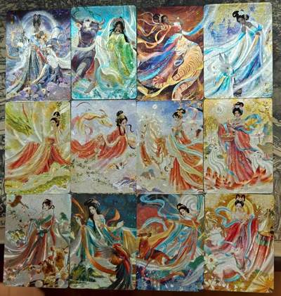 龙虎卡牌第五十五场 （无佣金，满120包邮，欢迎送拍） - 粗闪12张 山河潮玩 华夏惊鸿录 青朴-十二生肖一套