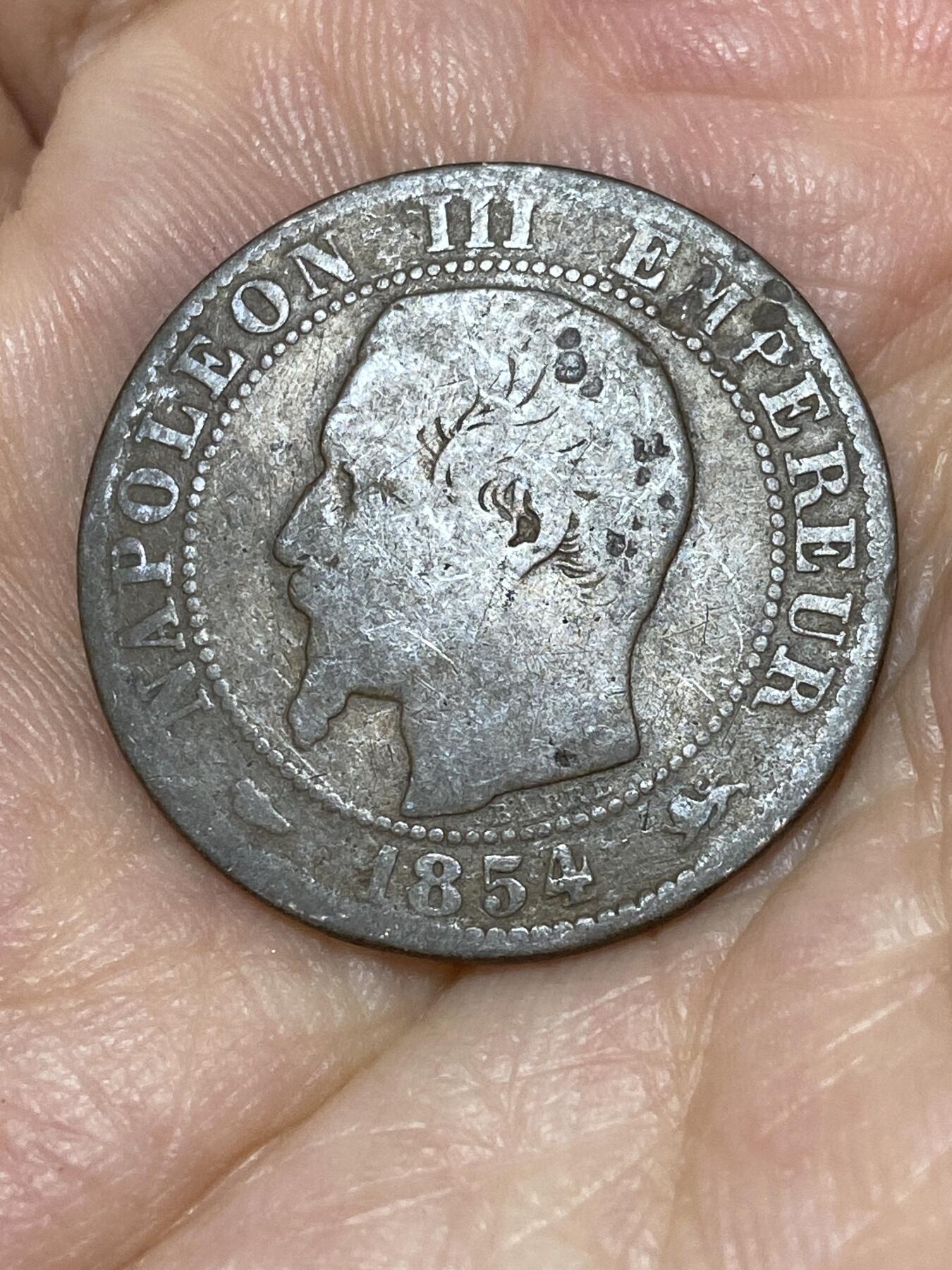 2025年第九十二场(总第一百一十八场）外国好品散币(免佣金) 法兰西第二帝国1854年5生丁(拿破仑三世前期，D标里昂造)