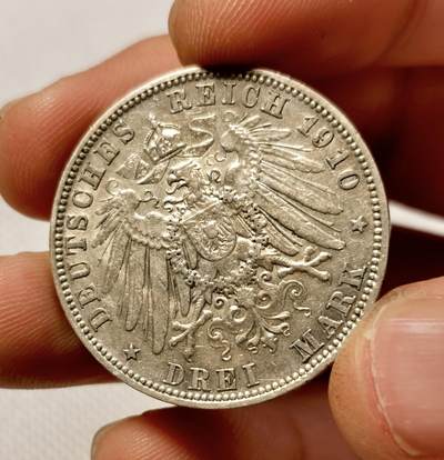 甄臻铺-世界币章拍卖（第34期），送拍享返佣金等优惠多多 德国1910年巴伐利亚奥托国王3马克，浅浅转光