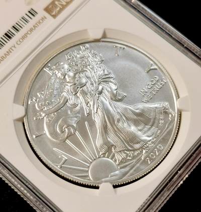 甄臻铺-世界币章拍卖（第34期），送拍享返佣金等优惠多多 NGC MS70 美国2020-W 行走女神1美元鹰洋银币 西点厂特殊Burnished工艺 非普制币 满分版NGC指导价150刀