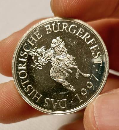 甄臻铺-世界币章拍卖（第34期），送拍享返佣金等优惠多多 德国1997年历史市民节纪念币