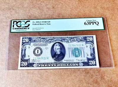 【礼羽收藏】🌏世界钱币拍卖第103期 - 美国 1934B 20美金 少见I冠9区 PCGS63EPQ 绿标