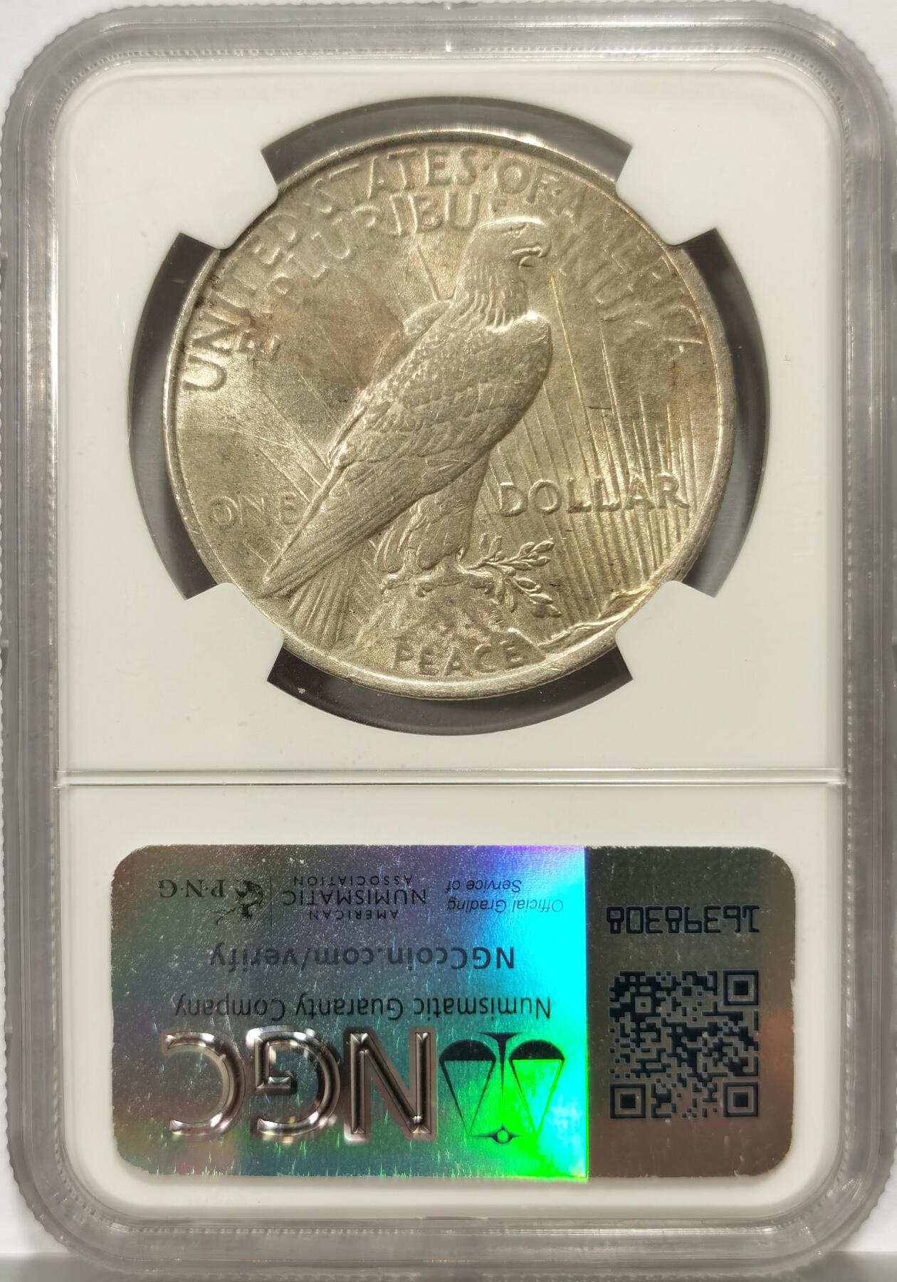 博洋堂世界钱币拍卖第140期（全场包邮） NGC MS62 美国1922年和平女神大银元，这枚带浅浅包浆，和平银币据说用了特殊抗氧化成分，上点包浆不容易