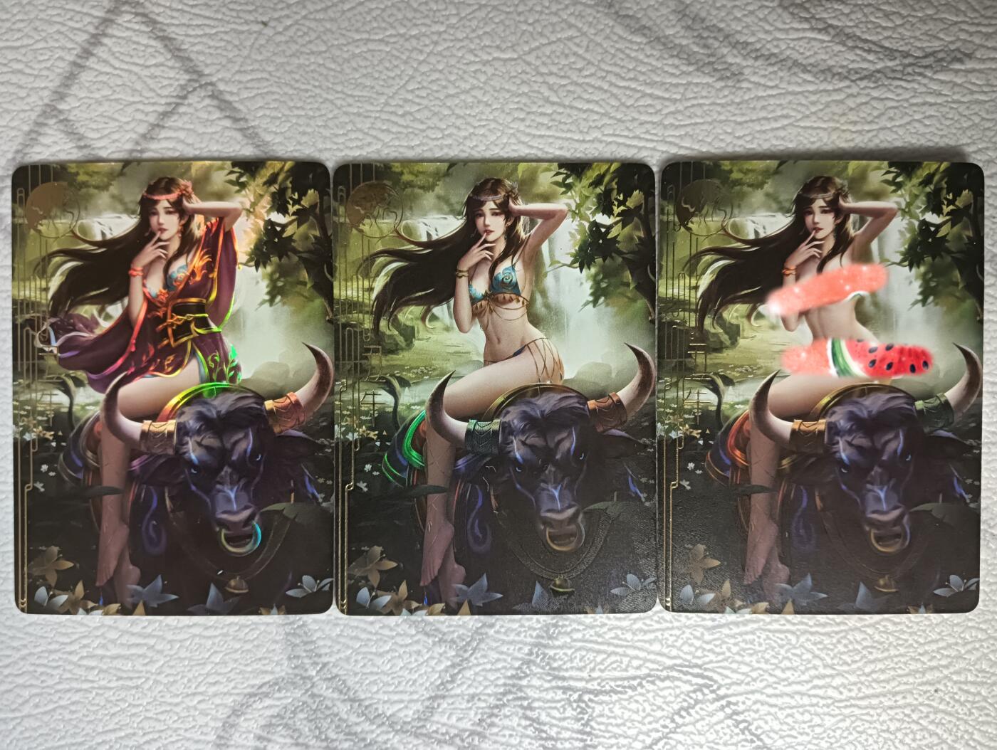 花开卡拍第39期（9月21号周日截拍，品控勿拍!!!拍品不寄存，运费5元，自制卡难免瑕疵，可能存在轻微撞角爆边等出厂瑕疵，品控介意勿拍！） 卡颜月色 生肖神姬 丑牛彩闪三渐变，第三张是艺术版