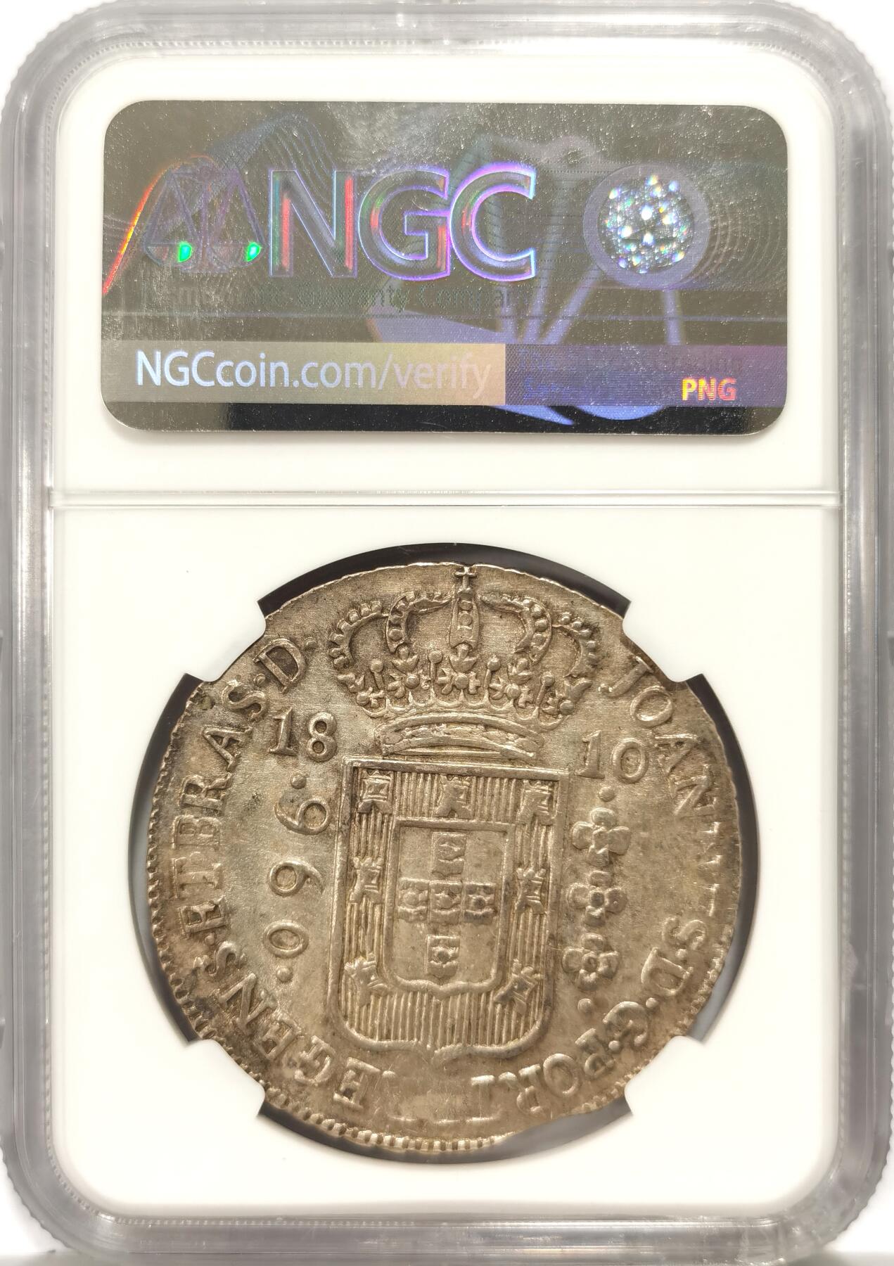 博洋堂世界钱币拍卖第140期（全场包邮） NGC MS61 巴西1810B地球960R 巴西地球首年年份，由墨西哥地球改铸而成，银光璀璨。