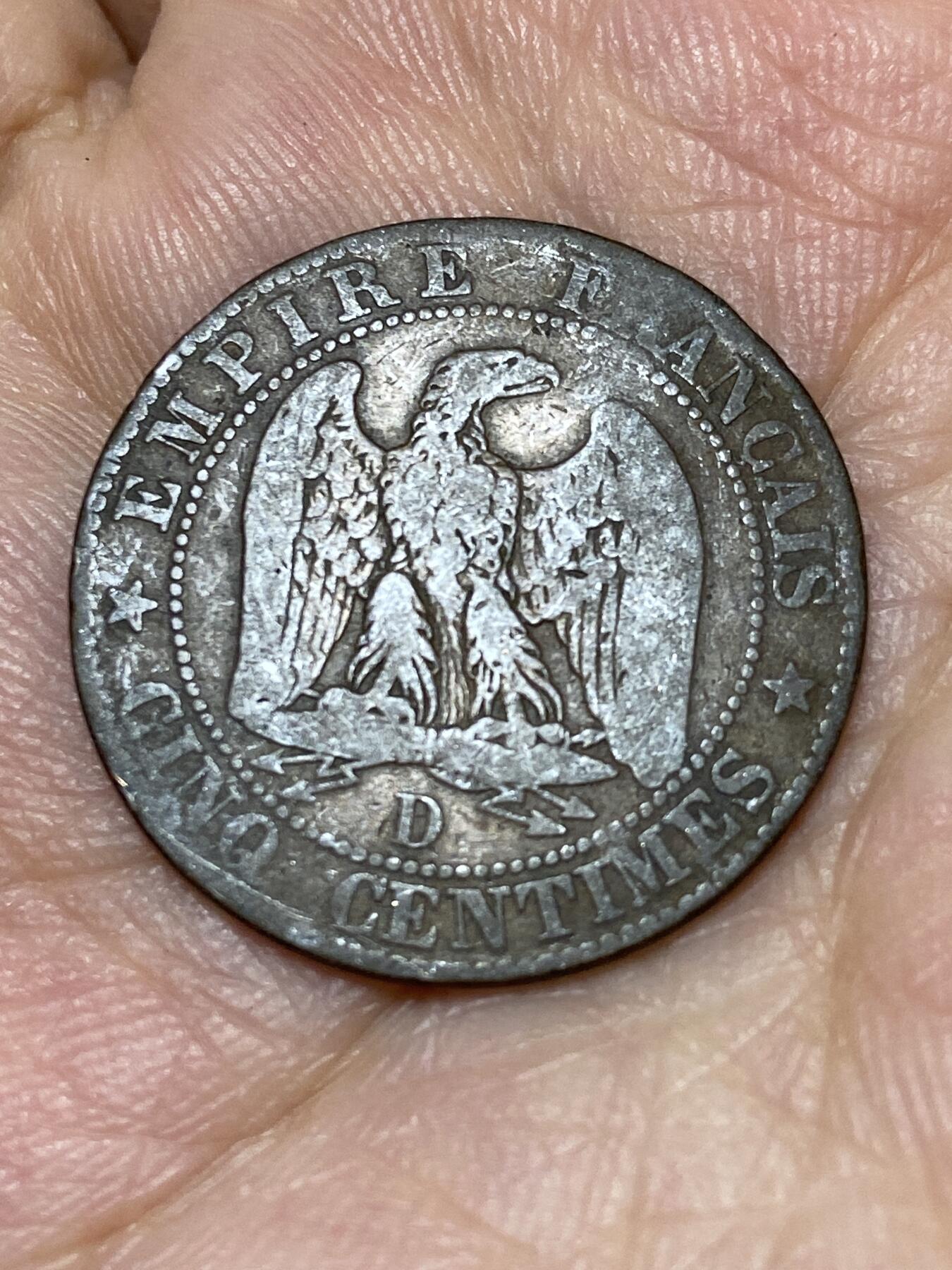 2025年第九十二场(总第一百一十八场）外国好品散币(免佣金) 法兰西第二帝国1854年5生丁(拿破仑三世前期，D标里昂造)