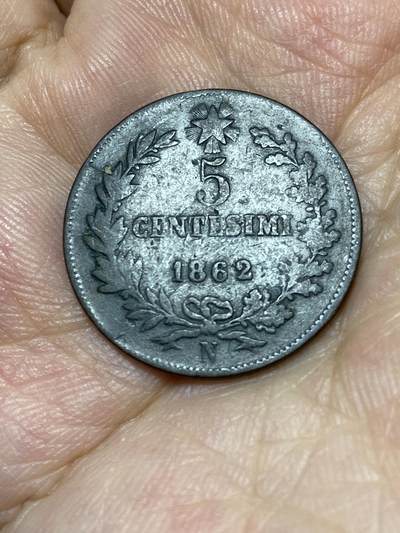 2025年第九十二场(总第一百一十八场）外国好品散币(免佣金) - 意大利王国1862年5分(维托里奥·埃马努埃莱二世，N标那不勒斯造，仅发行3年)