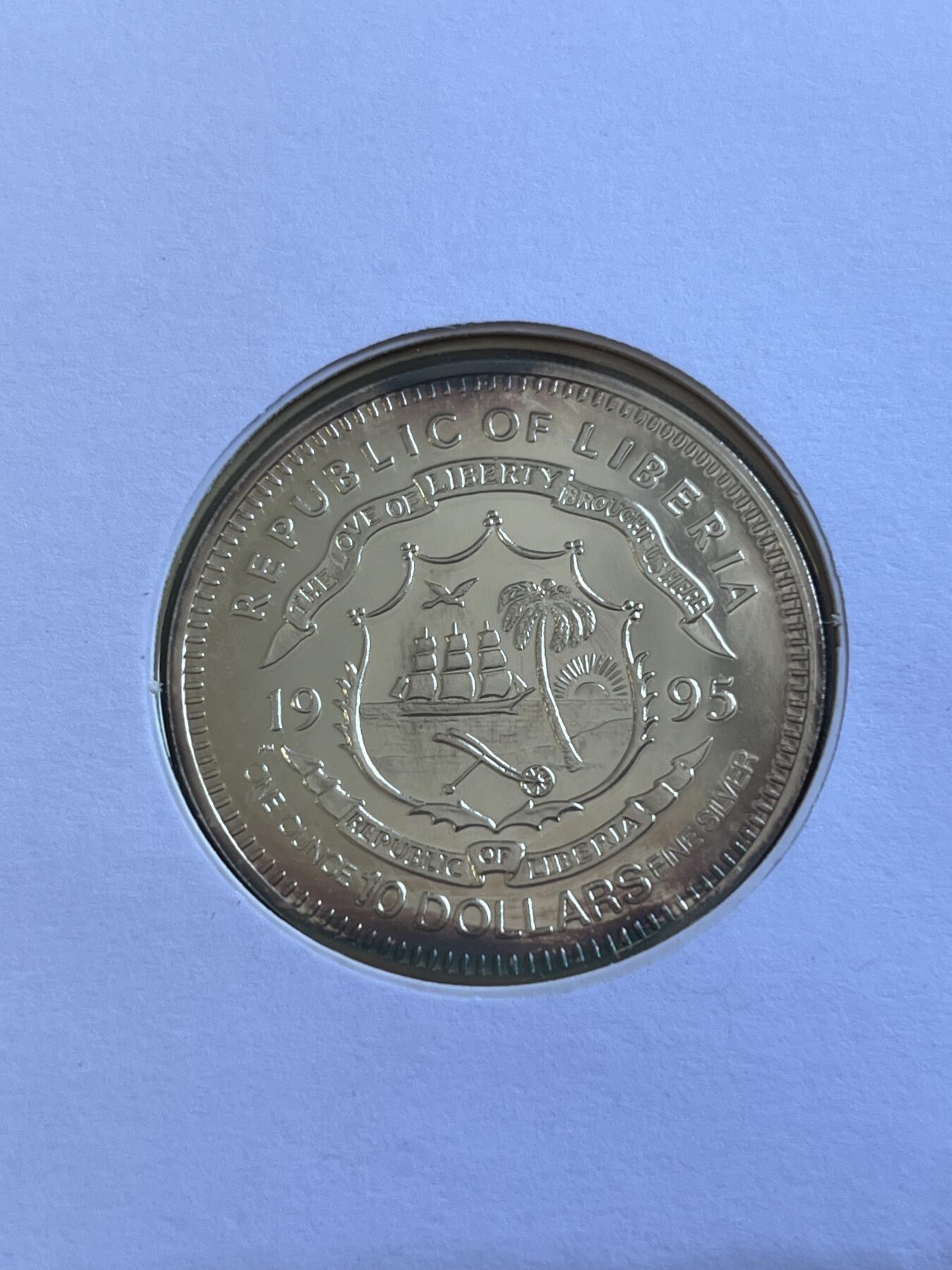 第175期拍卖【长期征集拍品】 利比里亚1995年帆船纪念银币首日封，925银，28.28克，有氧化