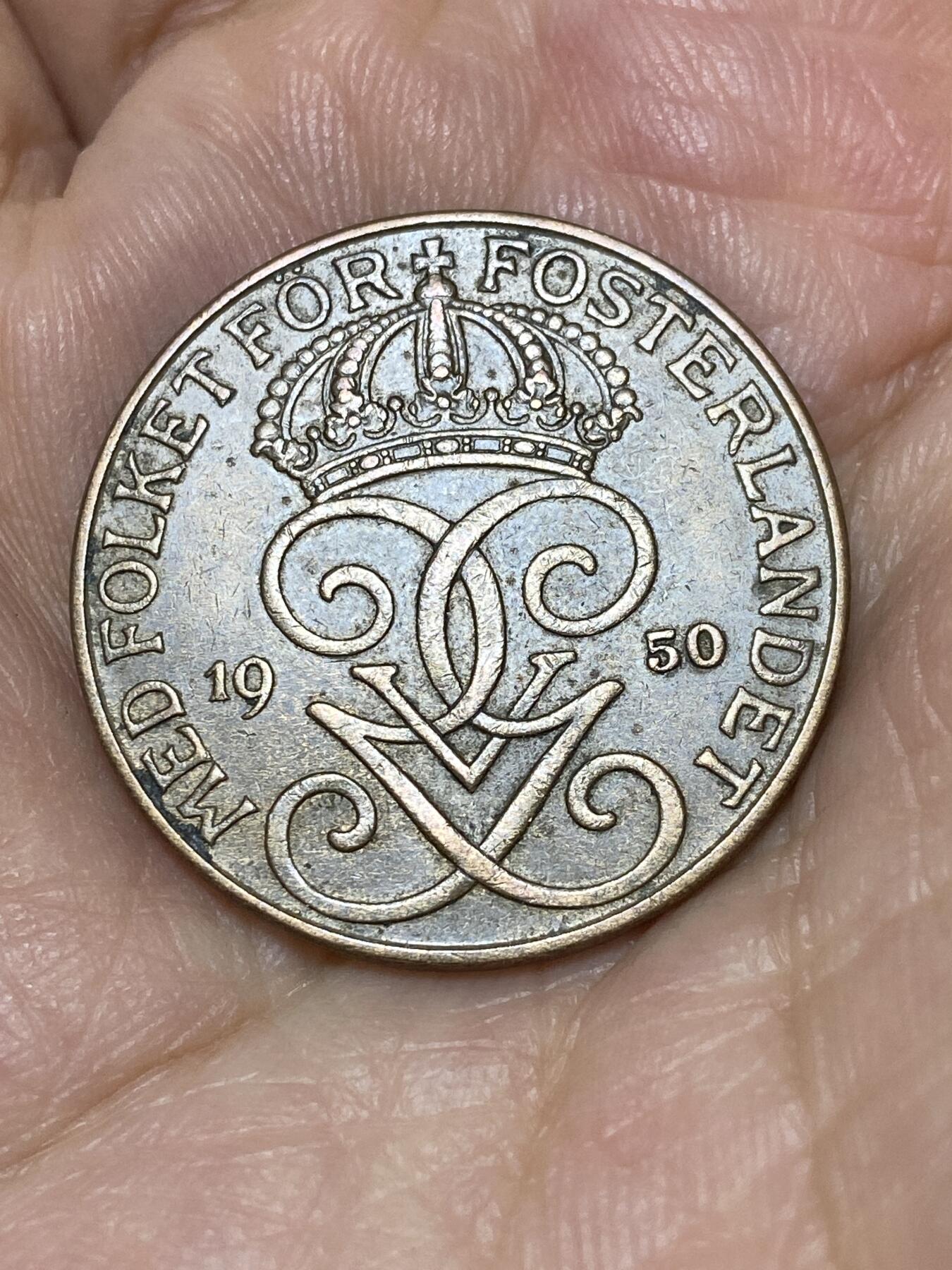 2025年第九十二场(总第一百一十八场）外国好品散币(免佣金) 瑞典🇸🇪1950年5欧尔(古斯塔夫五世第三版，关门年)