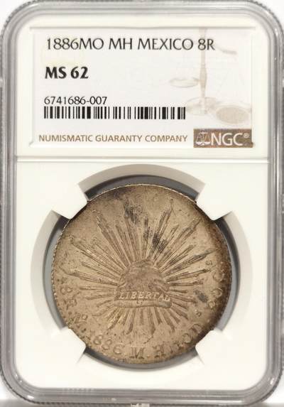博洋堂世界钱币拍卖第140期（全场包邮） - NGC NS62 墨西哥1886年MO MH 8R鹰洋，原色包浆。