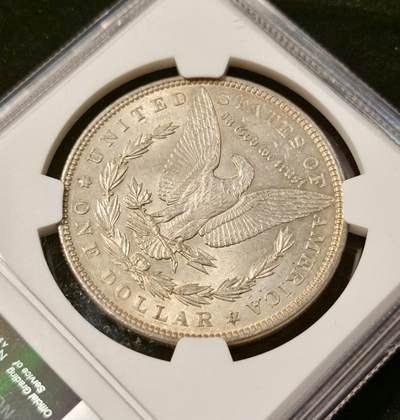 甄臻铺-世界币章拍卖（第34期），送拍享返佣金等优惠多多 NGC-MS62 美国1889摩根银元 带一点淡淡的包浆 底板不错 个人送评 上海N有点压分了 状态很不错