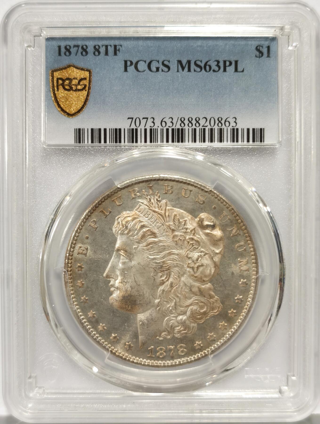 博洋堂世界钱币拍卖第140期（全场包邮） PCGS MS63PL 摩根 1878 8TF P盒子标签错误 实际为 1878 7T reverse of 1878