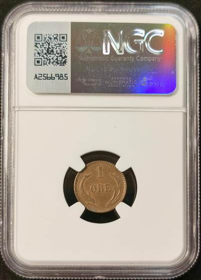 甄臻铺-世界币章拍卖（第34期），送拍享返佣金等优惠多多 NGC-MS63BN 1899年丹麦1欧尔铜币 原光品相