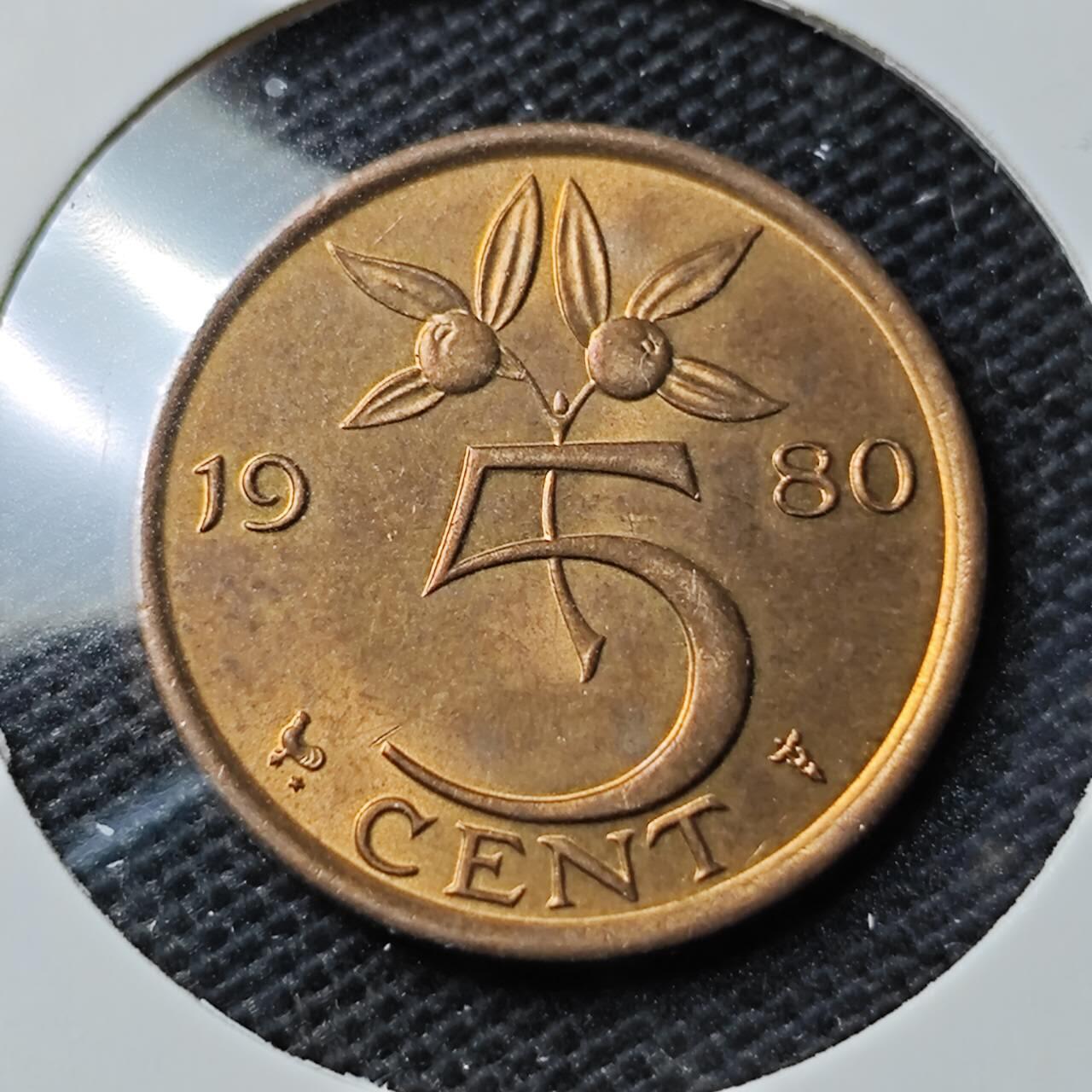 KK钱币收藏小铺 第339场 2月预留时间 周末发货 1980荷兰5分 好品