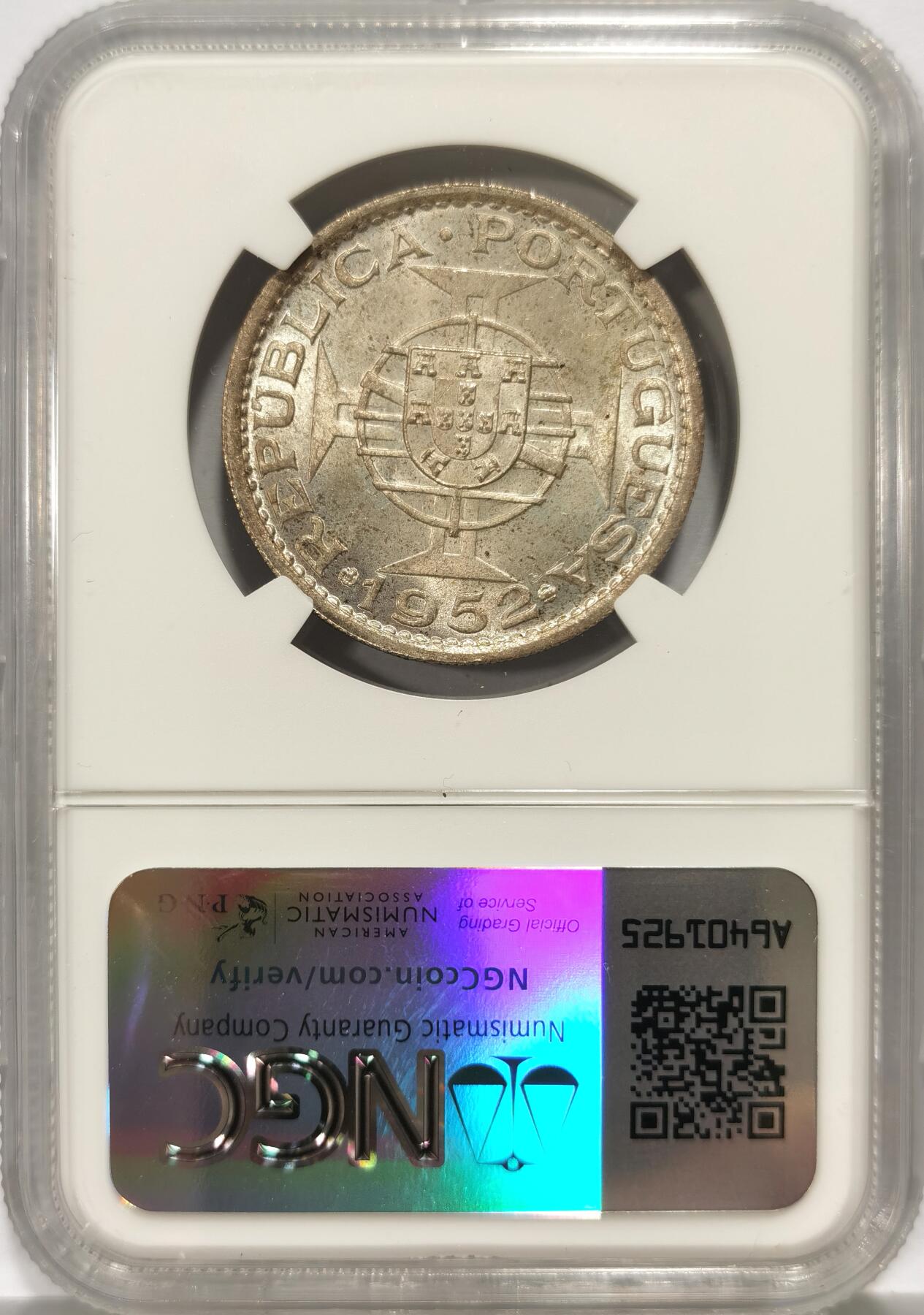 博洋堂世界钱币拍卖第140期（全场包邮） NGC MS65 葡属澳门1952年首版伍圆银币