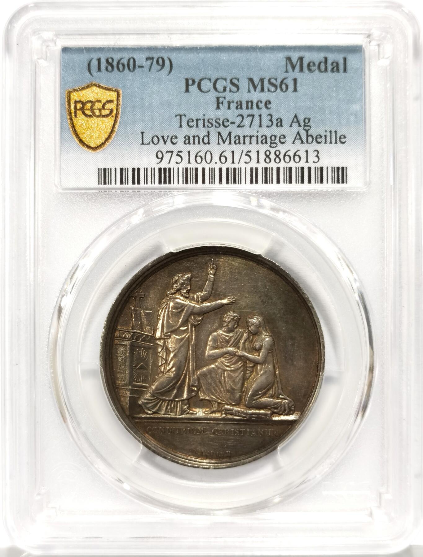 博洋堂世界钱币拍卖第140期（全场包邮） PCGS MS61 法国婚章 神父赐福新人 醇厚老包浆 背部无刻字 底板无划痕 低评 唯一冠军分