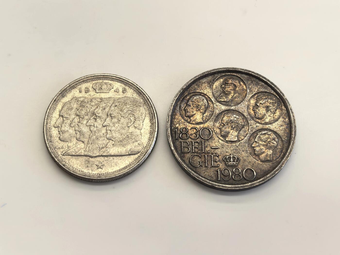 博洋堂世界钱币拍卖第140期（全场包邮） 比利时王国四帝钱小银币+五帝钱大银币2枚一对