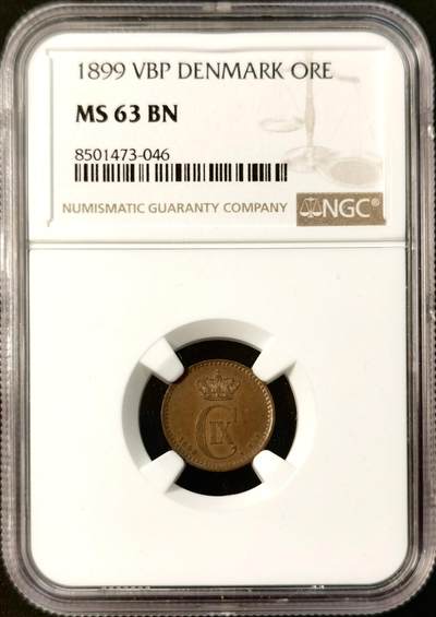 甄臻铺-世界币章拍卖（第34期），送拍享返佣金等优惠多多 - NGC-MS63BN 1899年丹麦1欧尔铜币 原光品相