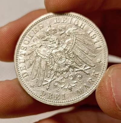 甄臻铺-世界币章拍卖（第34期），送拍享返佣金等优惠多多 1907年德国普鲁士威廉二世3马克银币，浅浅转光