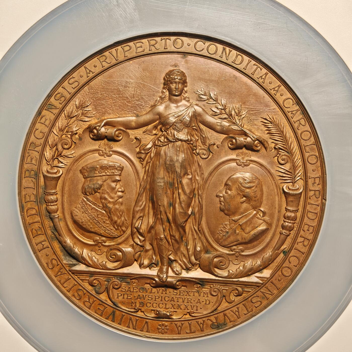 【德藏】世界币章拍卖第147期（拍品征集中~欢迎藏友联系） 1886年 德国海德堡大学成立500周年纪念大铜章 NGC MS62BN 超大尺寸 浮雕极其优美 细节刻画极其细致