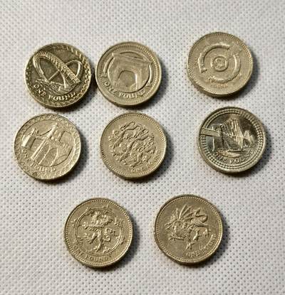 甄臻铺-世界币章拍卖（第34期），送拍享返佣金等优惠多多 英国伊丽莎白圆1磅硬币 8枚 含1994-1997皇家标志系列及2004-2007大桥系列 各一枚