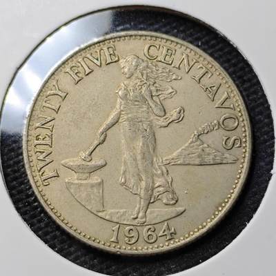 KK钱币收藏小铺 第339场 2月预留时间 周末发货 -  1964菲律宾25分 打铁女神
