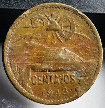 文馨钱币收藏第 272 场， 长期接收代拍品 - 少见 1943 年墨西哥金字塔 20 铜币，首发年