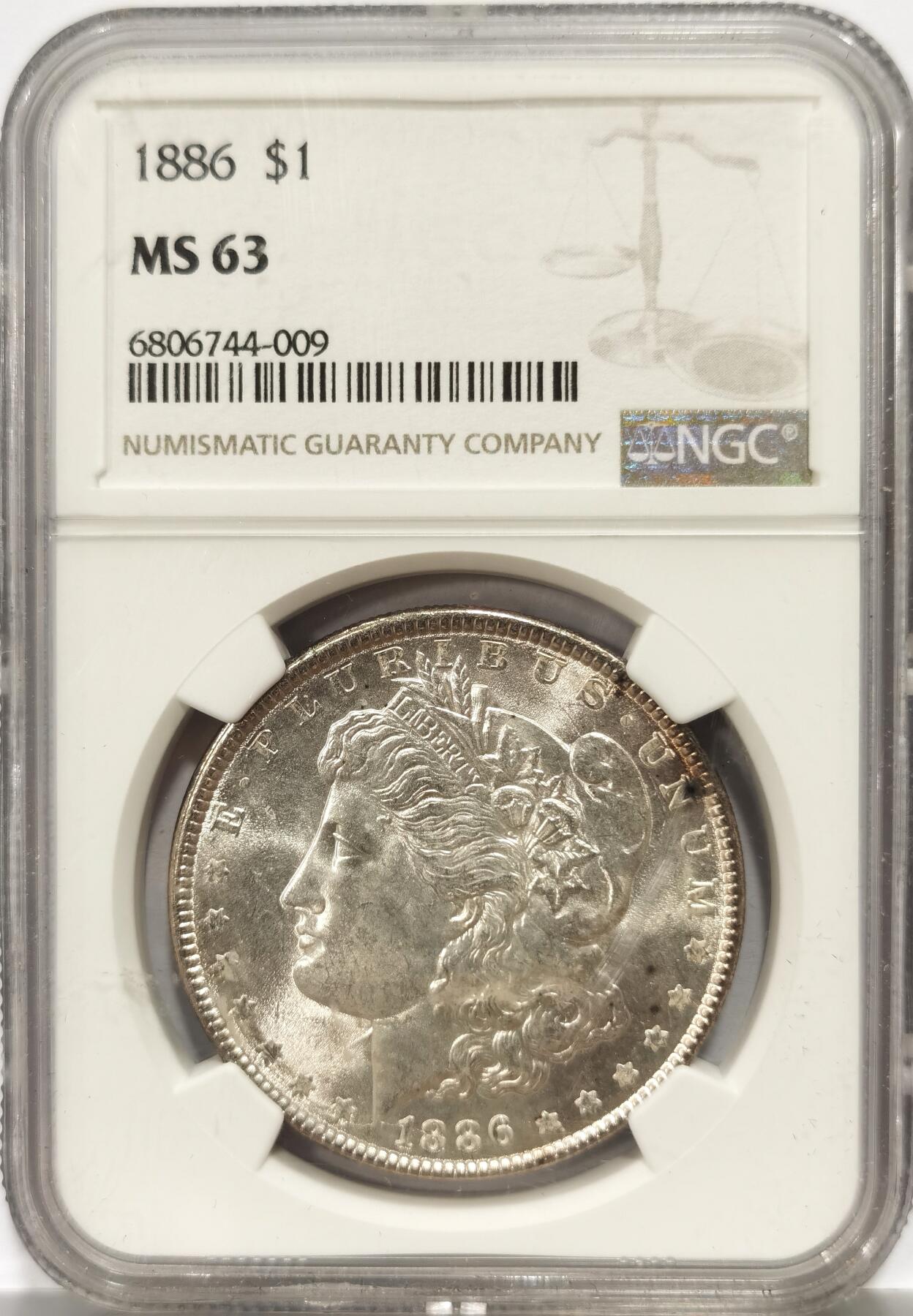 博洋堂世界钱币拍卖第140期（全场包邮） NGC MS63 美国1886年摩根大银币 费城造币厂 光度一流 状态很好 63分收藏入门分数 美系爱好者必备之选