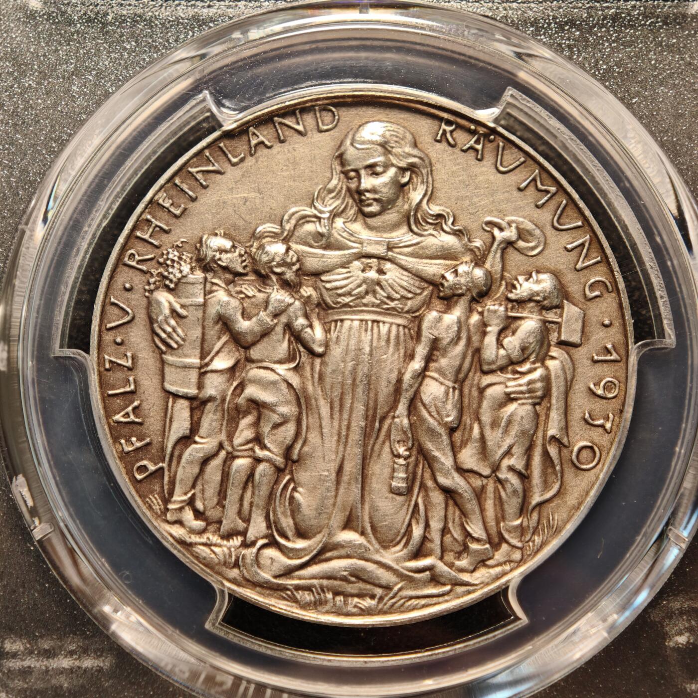【德藏】世界币章拍卖第147期（拍品征集中~欢迎藏友联系） 1930年 德国莱茵解放海神银章 名家卡尔歌茨作品 PCGS SP62 细节极其丰富