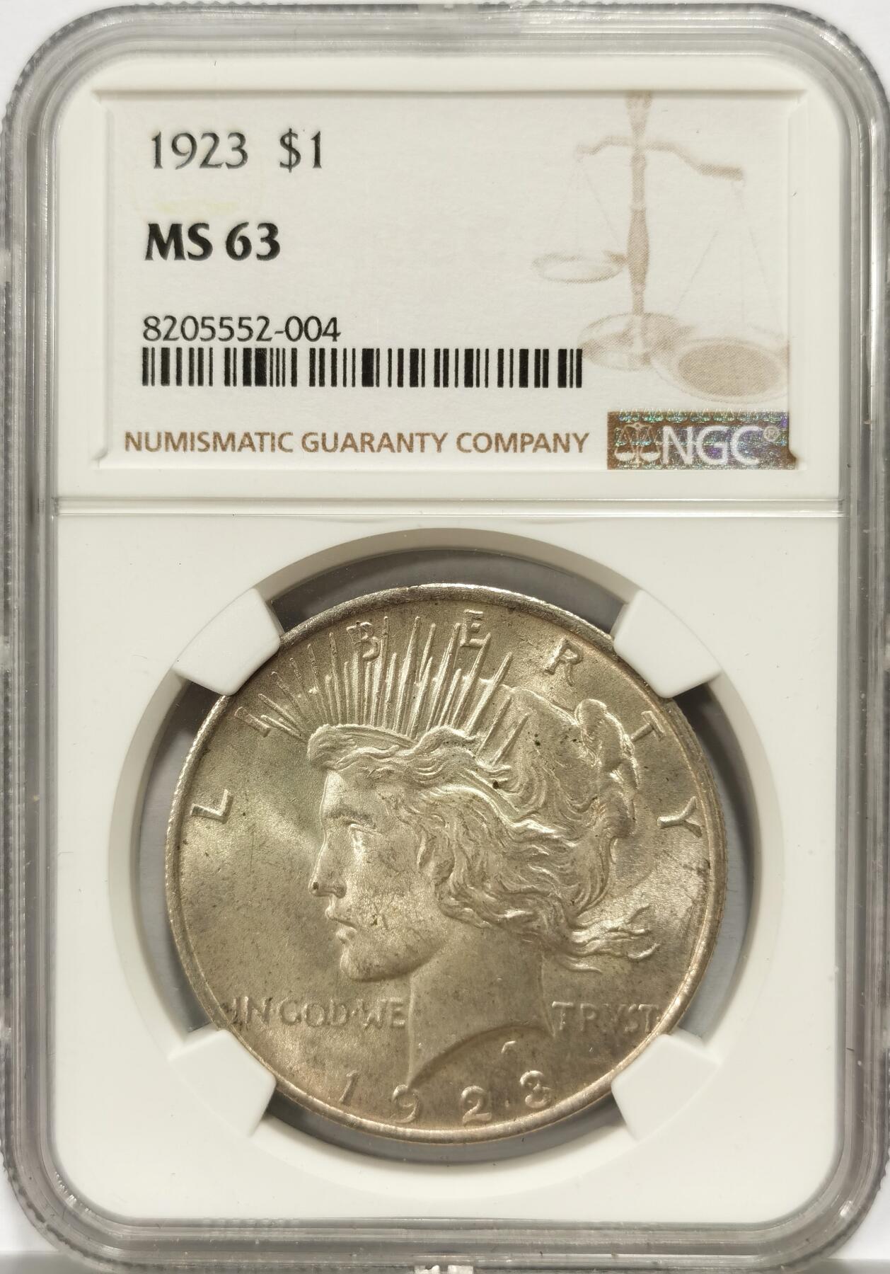 博洋堂世界钱币拍卖第140期（全场包邮） NGC MS63 美国1923年和平银币，原光品质，鹰羽发丝清晰状态非常不错，性价比拉满