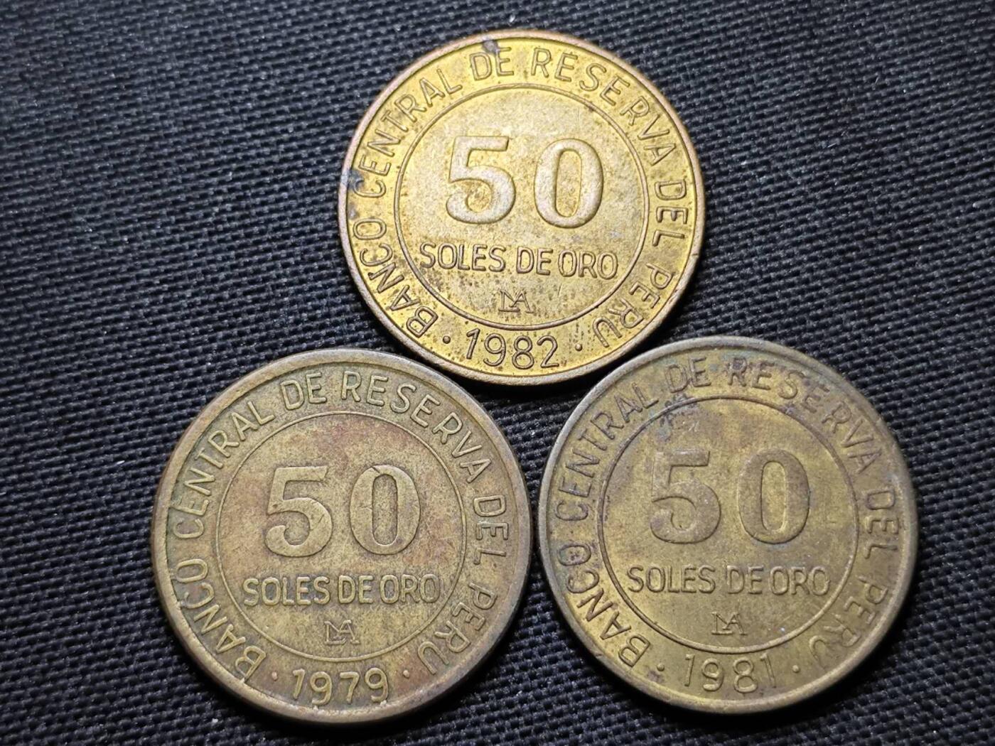 KK钱币收藏小铺 第339场 2月预留时间 周末发货  秘鲁50索尔三枚一组 铜币