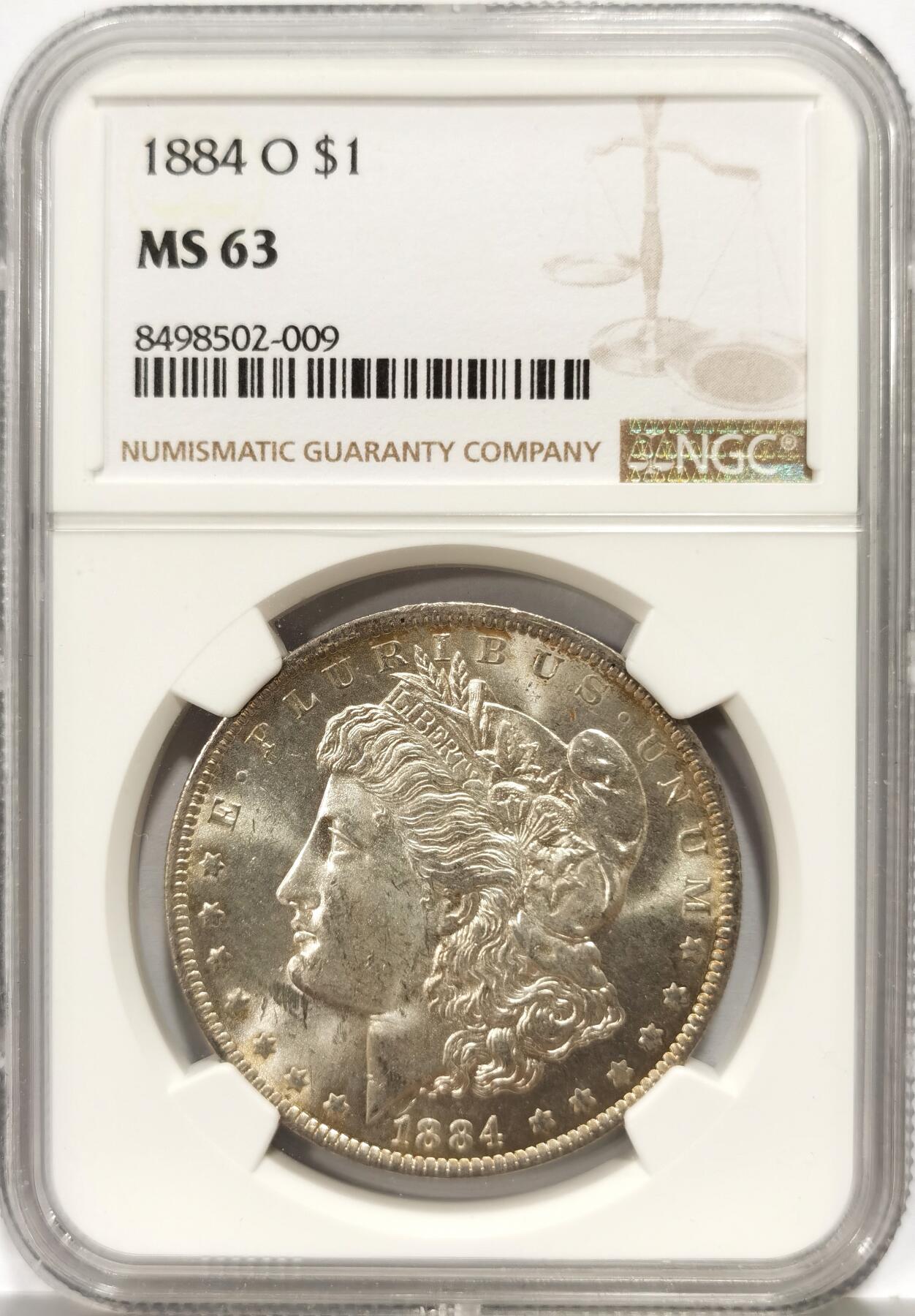 博洋堂世界钱币拍卖第140期（全场包邮） NGC MS63 美国1884年摩根女神大银元，双面香槟金彩车轮爆光