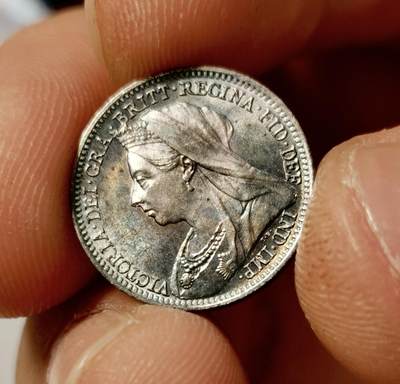 甄臻铺-世界币章拍卖（第34期），送拍享返佣金等优惠多多 英国1898年披纱洗脚币，没有4便士，高分品相，绚彩包浆