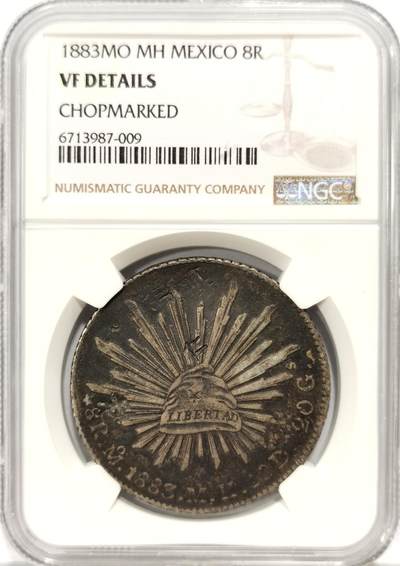 博洋堂世界钱币拍卖第140期（全场包邮） - NGC VF 墨西哥1883年MO MH版花边鹰洋，黑漆包浆，少见“原银”戳记