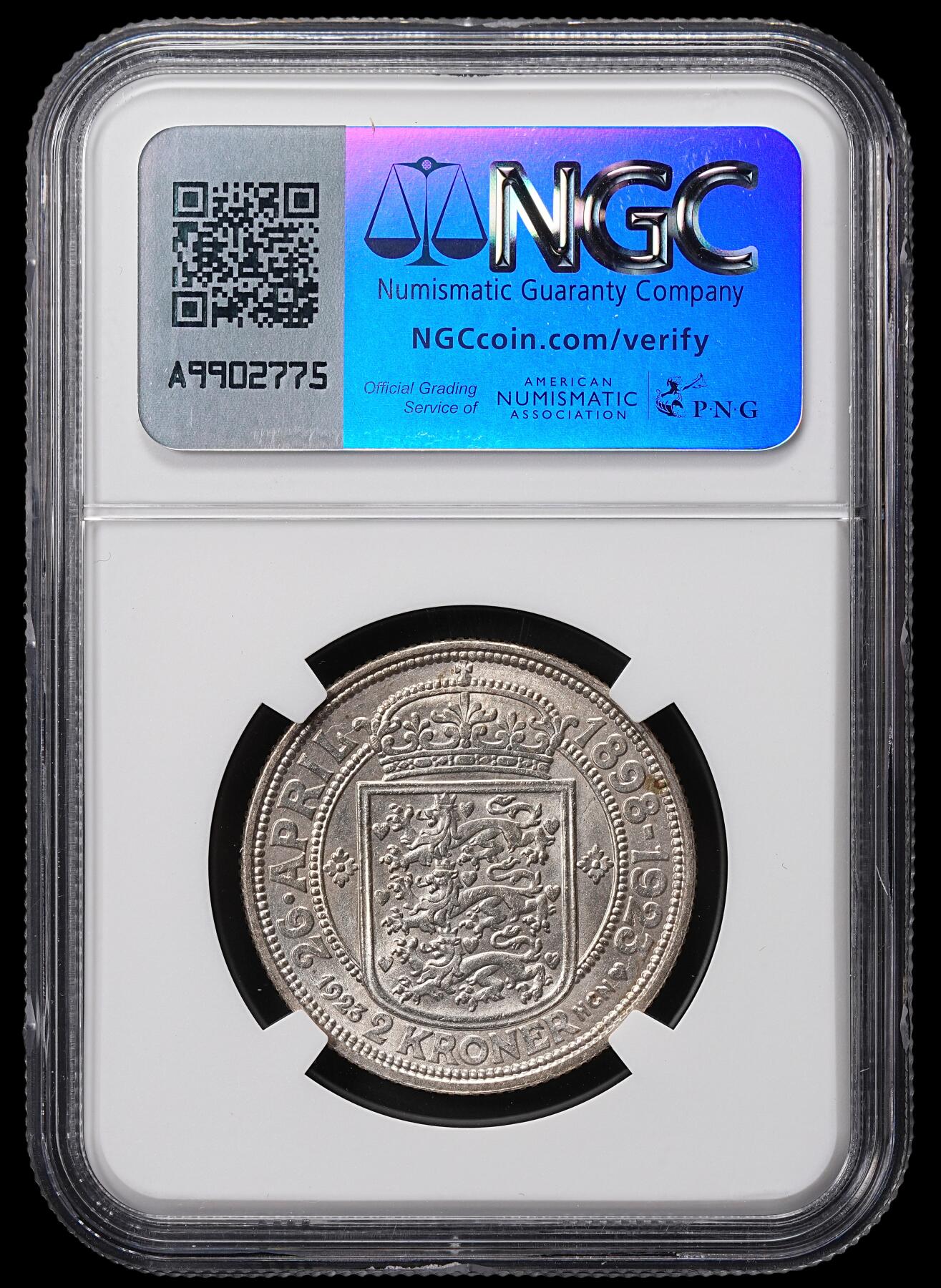 修遠堂世界钱币第八十五期 NGC MS65 1923年丹麦国王银婚纪念2克朗银币