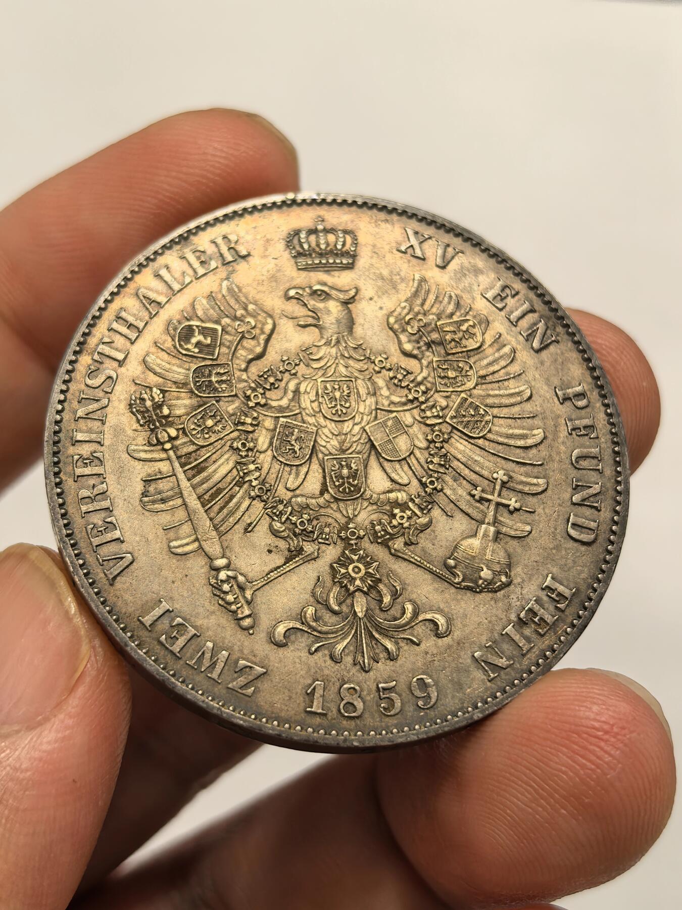 博洋堂世界钱币拍卖第140期（全场包邮） 德国普鲁士1859年威廉四世离冠鹰流通2泰勒大银币，只发行了2年，状态一流，足以入藏的一枚