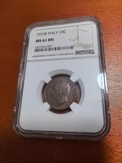 长老汇蛇年精选第四十八场拍卖 - 1933R 意大利伊曼纽尔三世蜜蜂10分铜币，NGC MS61BN，更高4枚
