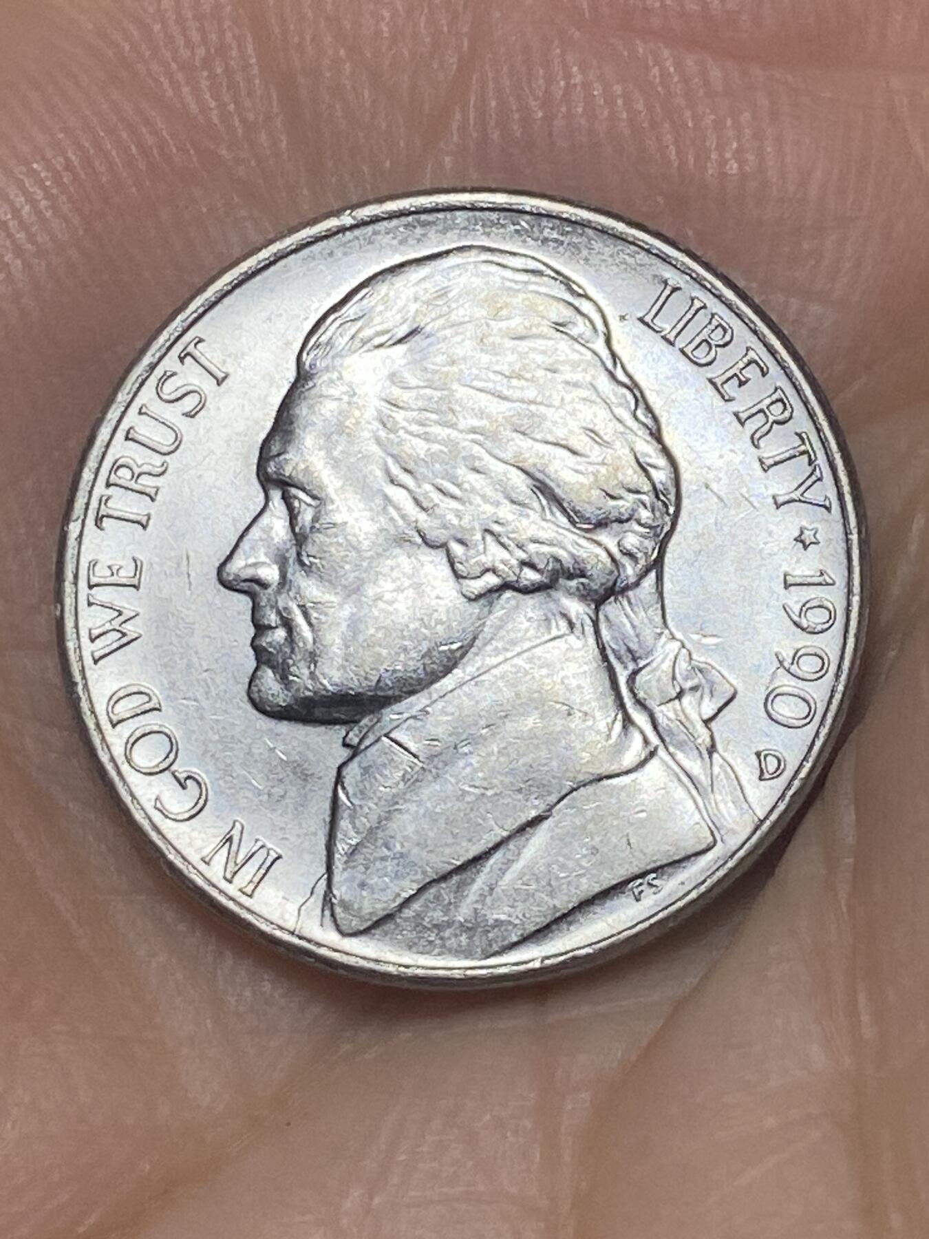 2025年第九十三场(总第一百一十九场）外国好品散币(免佣金) 好品–美国🇺🇸1990年5分(杰斐逊5分，第三版D标丹佛造)